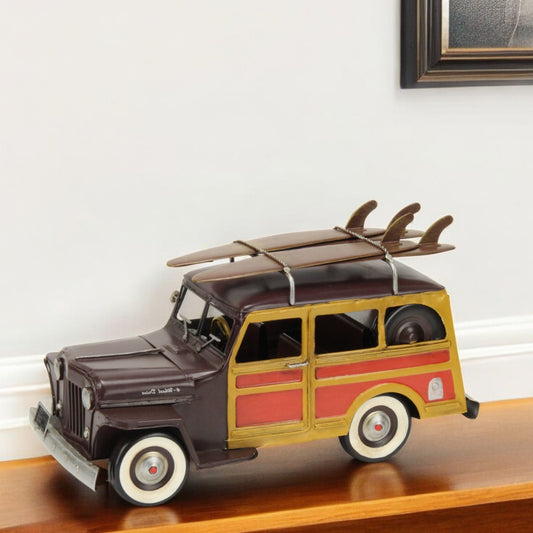 8" Yellow and Brown Metal Hand Painted 1948 Brown Woody Model Car