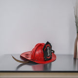 8" Red and Black Metal Fireman Hand Painted Figurine Tabletop Sculpture