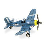 5" Blue and Yellow Metal Hand Painted Model Airplane Tabletop Sculpture