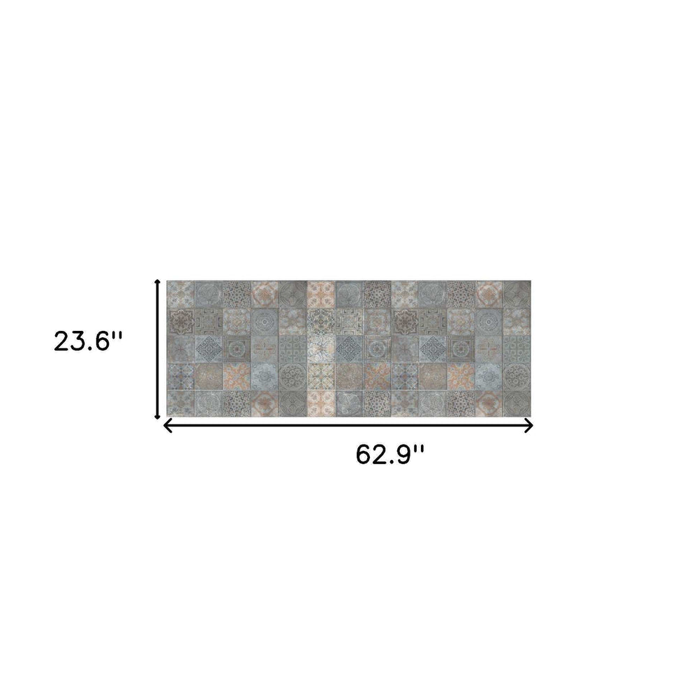2' X 5' Brown And Gray Mosaic Tile Printed Vinyl Area Rug with UV Protection - Homeroots - Flyclothing LLC