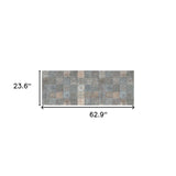 2' X 5' Brown And Gray Mosaic Tile Printed Vinyl Area Rug with UV Protection - Homeroots - Flyclothing LLC