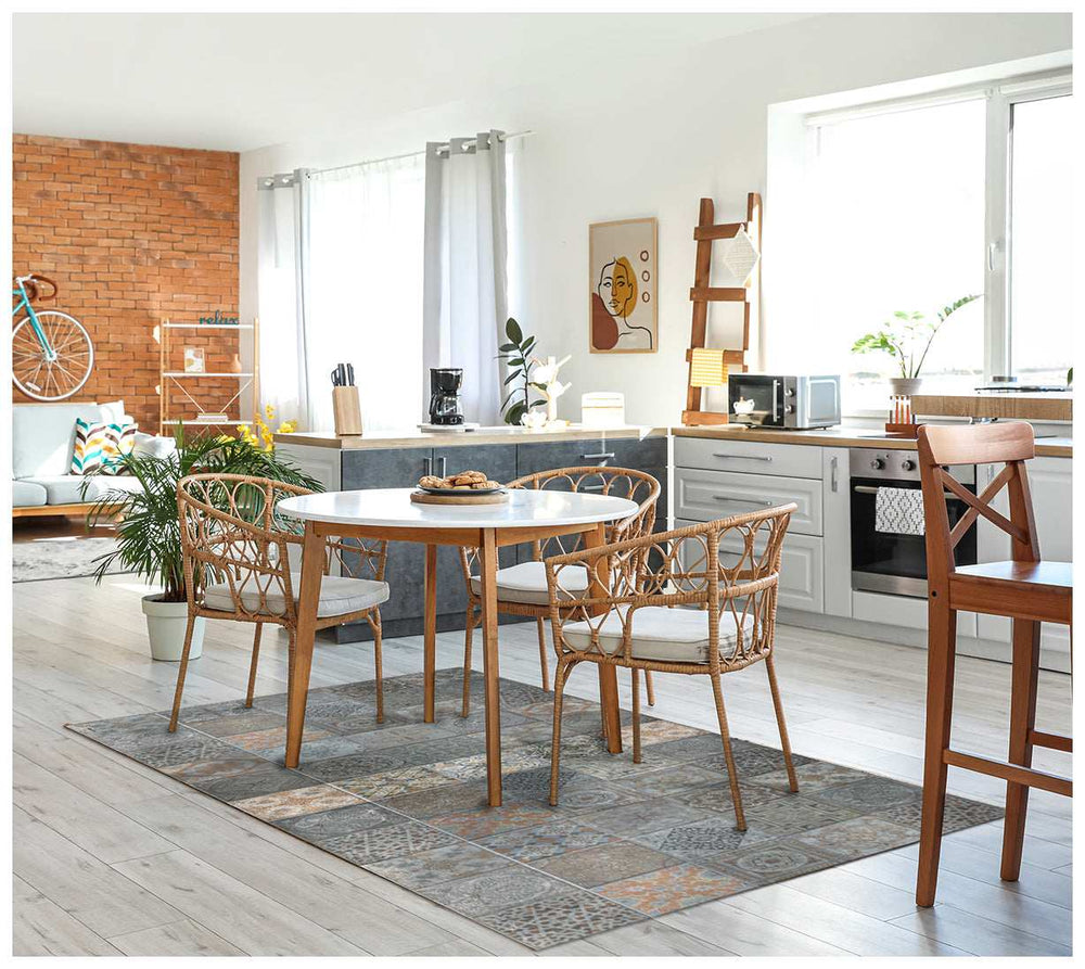 2' X 5' Brown And Gray Mosaic Tile Printed Vinyl Area Rug with UV Protection - Homeroots - Flyclothing LLC