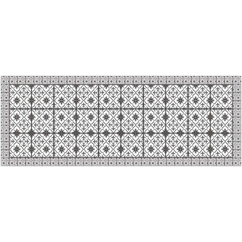 2' X 5' Dark Gray And White Tile Printed Vinyl Area Rug with UV Protection - Homeroots - Flyclothing LLC