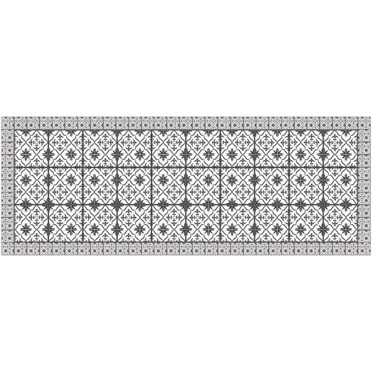 2' X 5' Dark Gray And White Tile Printed Vinyl Area Rug with UV Protection - Homeroots - Flyclothing LLC