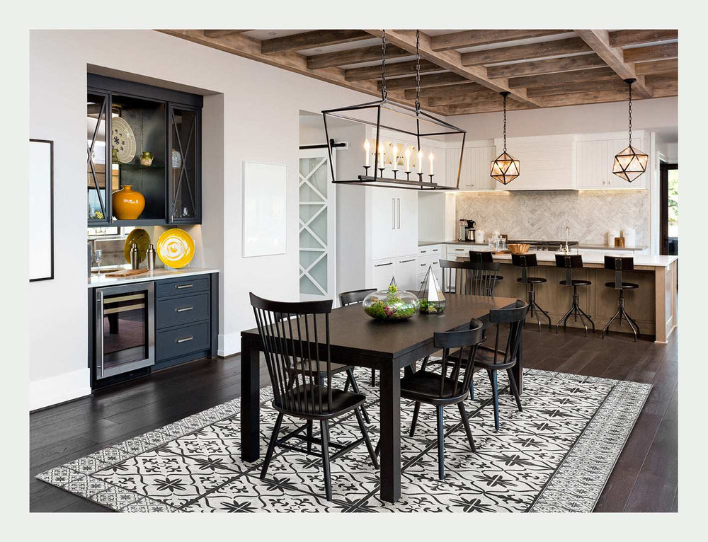 2' X 5' Dark Gray And White Tile Printed Vinyl Area Rug with UV Protection - Homeroots - Flyclothing LLC