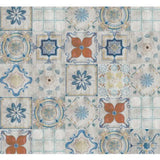2' X 5' Gray Blue And Rust Mosaic Tile Printed Vinyl Area Rug With UV Protection - Homeroots - Flyclothing LLC