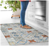 2' X 5' Gray Blue And Rust Mosaic Tile Printed Vinyl Area Rug With UV Protection - Homeroots - Flyclothing LLC