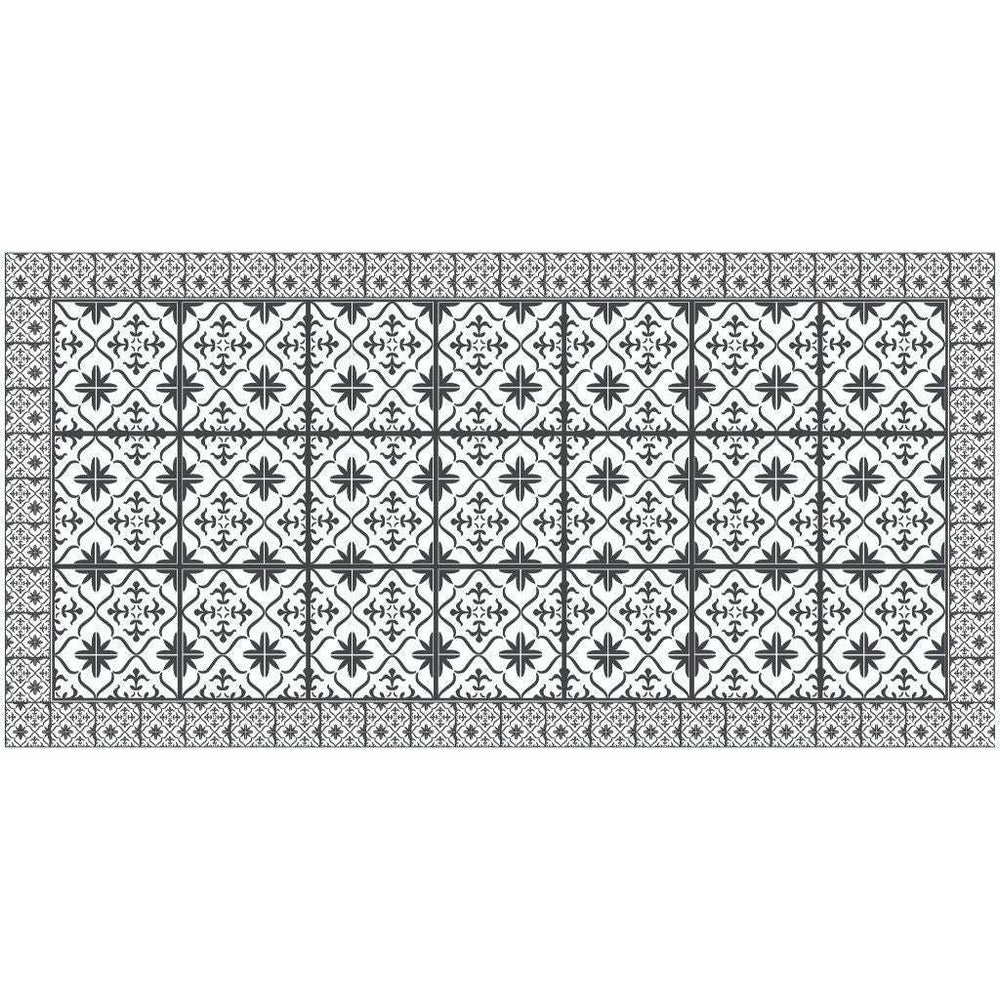 2' X 4' Dark Gray And White Tile Printed Vinyl Area Rug with UV Protection - Homeroots - Flyclothing LLC