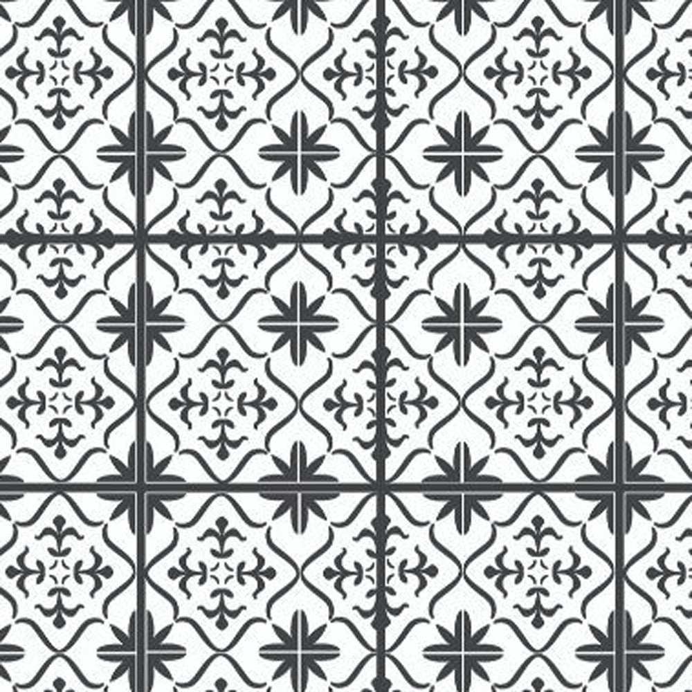 2' X 4' Dark Gray And White Tile Printed Vinyl Area Rug with UV Protection - Homeroots - Flyclothing LLC