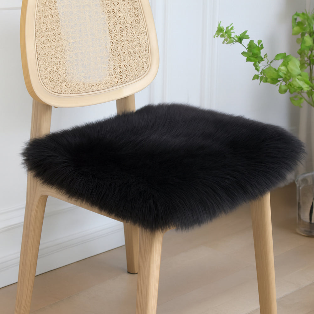 Set Of Two 17" X 17" Black Wool Chair Pads