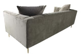 90" Gray Brown Velvet Sofa And Toss Pillows With Gold Legs