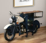 Blue and White Metal And Solid Wood Rolling Bar Cart With Wine Storage - Homeroots - Flyclothing LLC