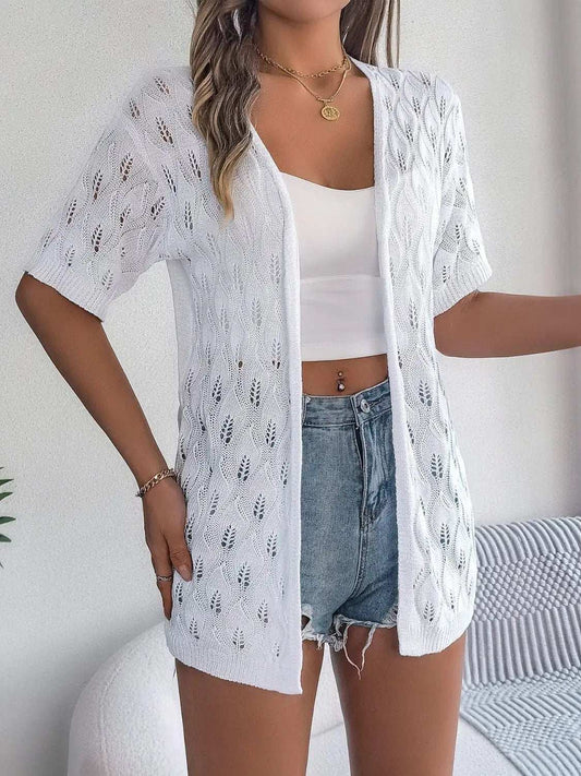 Openwork Open Front Short Sleeve Cardigan - Trendsi - Flyclothing LLC