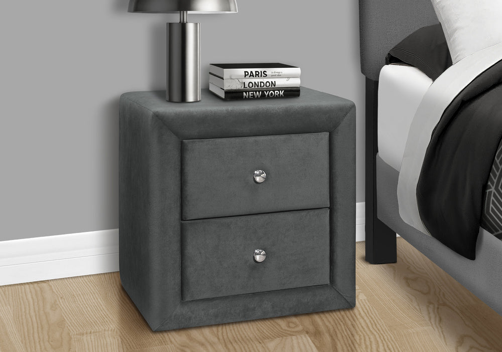 21" Dark Gray Wood Two Drawer Nightstand