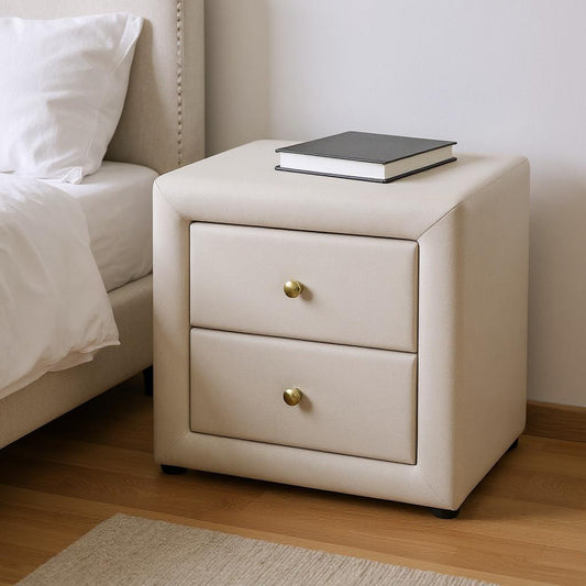 21" Beige Wood Two Drawer Nightstand