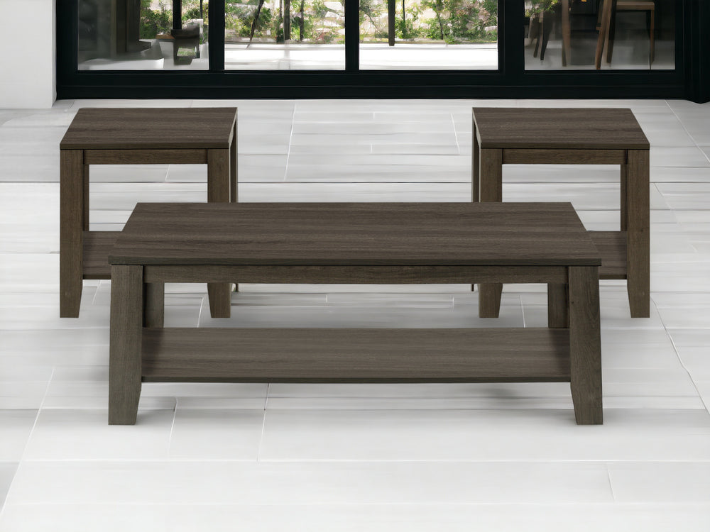 Set of Three 42" Oak Coffee Table With Three Shelves - Homeroots - Flyclothing LLC