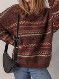 Ethnic Pattern Mohair Knitted Drop Shoulder Sweater - Trendsi - Flyclothing LLC