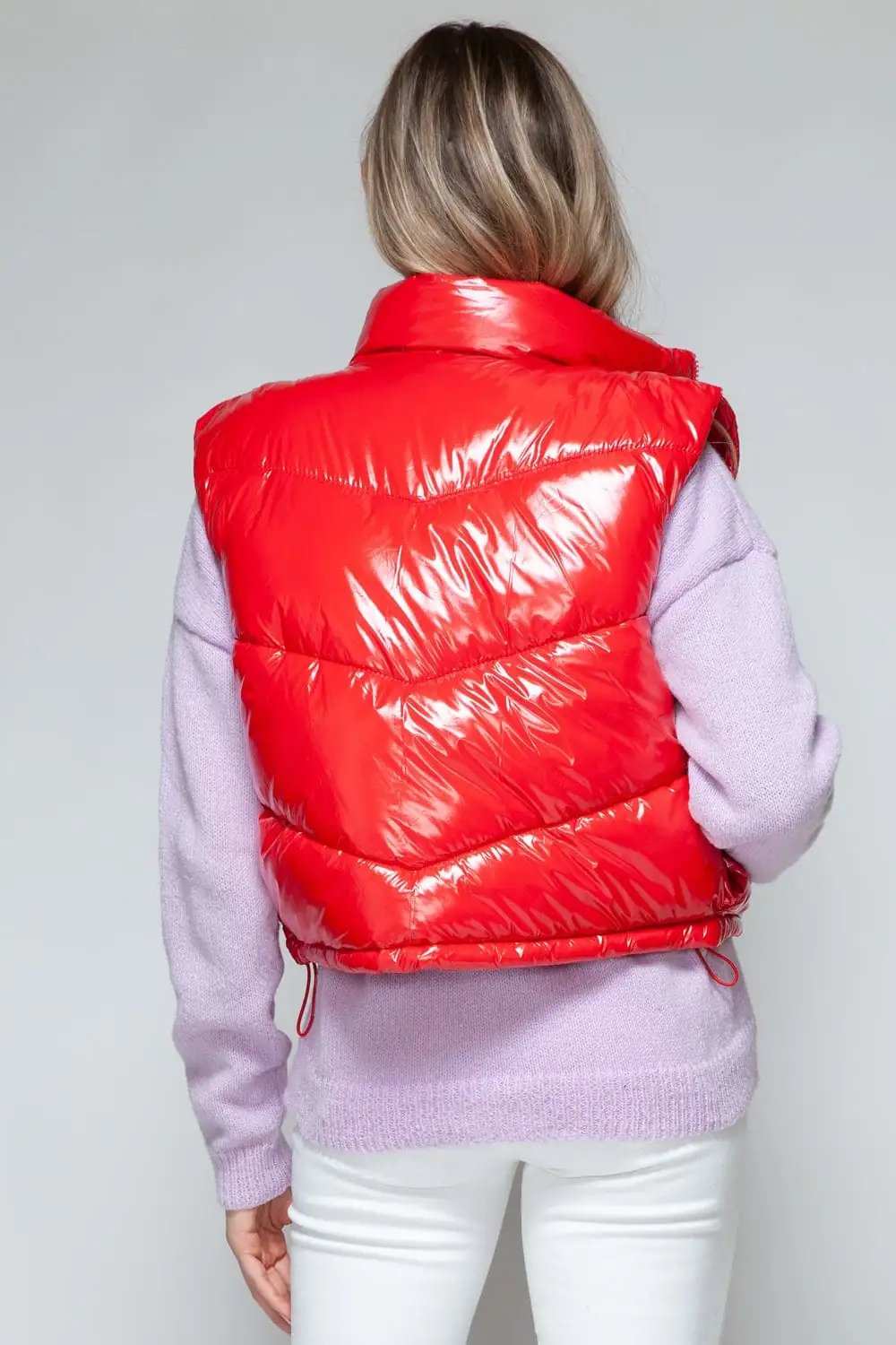 Snobbish Zip Up Turtleneck Shiny Quilted Vest - Trendsi - Flyclothing LLC