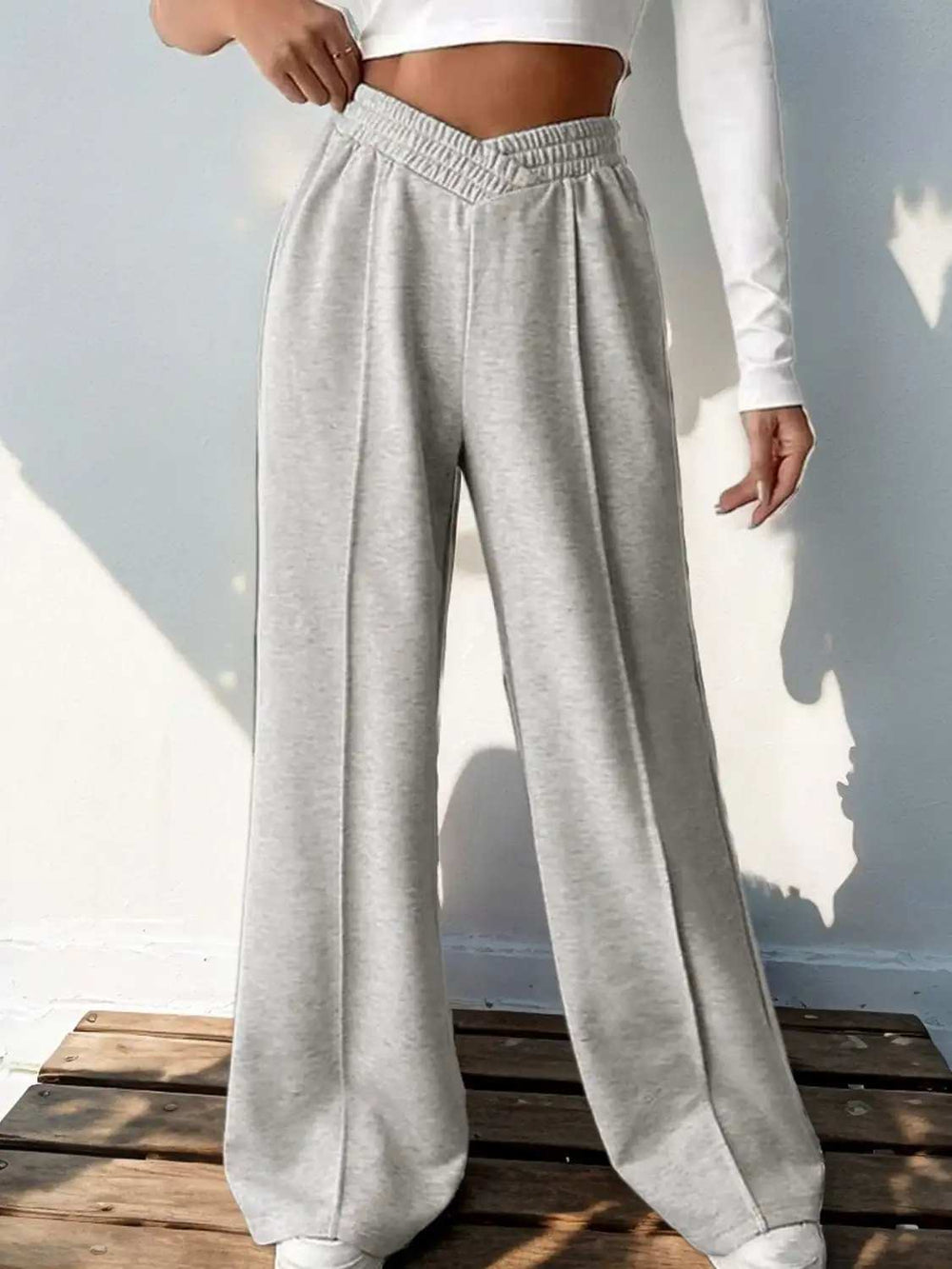 Elastic Waist Wide Leg Pants - Trendsi - Flyclothing LLC