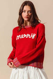SO ME Merry Lettering Embroidered Christmas Sweater - Trendsi - Flyclothing LLC