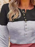 Color Block Lace Detail Half Button T-Shirt - Trendsi - Flyclothing LLC