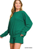Zenana Slub Long Sleeve Top and Shorts Set - Trendsi - Flyclothing LLC