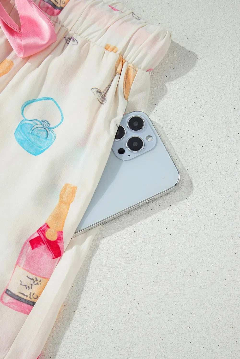 Bow Printed Collared Neck Top and Drawstring Shorts Lounge Set - Trendsi - Flyclothing LLC