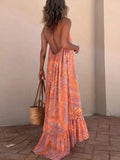 Backless Printed Halter Neck Maxi Cami Dress - Trendsi - Flyclothing LLC