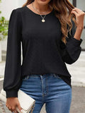 Eyelet Round Neck Long Sleeve Top - Trendsi - Flyclothing LLC
