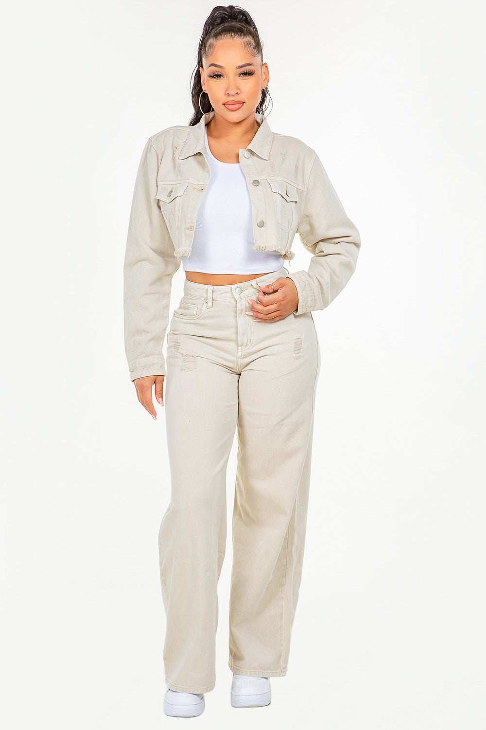 American Bazi High Waist Distressed Wide Leg Jeans - Trendsi - Flyclothing LLC