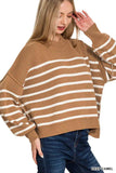 Zenana Exposed Seam Striped Oversized Sweater - Trendsi - Flyclothing LLC
