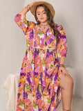Plus Size Printed Tie Neck Maxi Dress - Trendsi - Flyclothing LLC