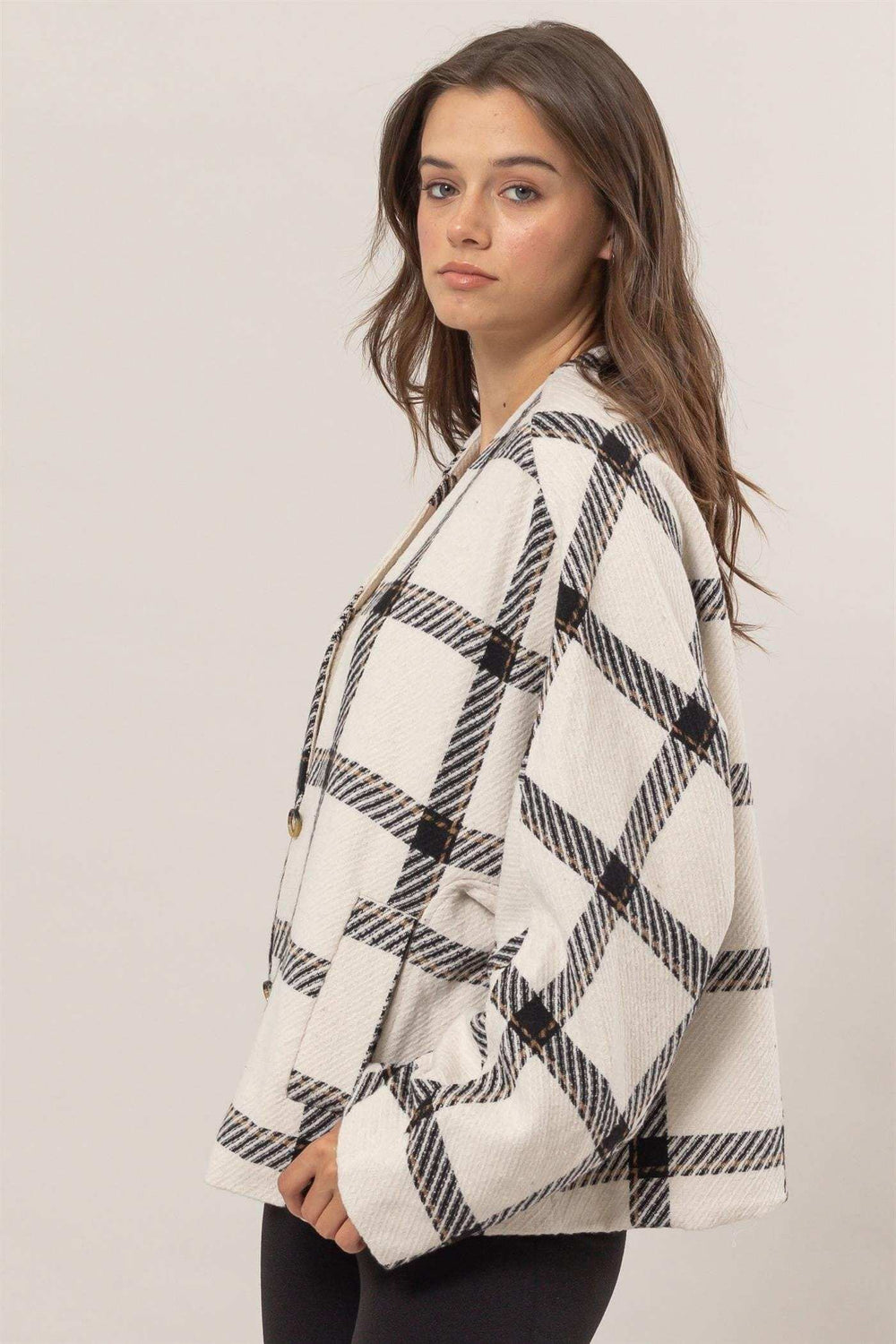 HYFVE Plaid Long Sleeve Jacket with Side Slit Pockets - Trendsi - Flyclothing LLC