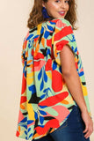 Umgee Full Size Short Sleeved Abstract Print Top Plus Size - Trendsi - Flyclothing LLC
