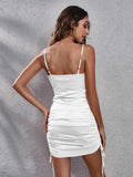 Side Drawstring Ruched Cowl Neck Mini Cami Dress - Trendsi - Flyclothing LLC
