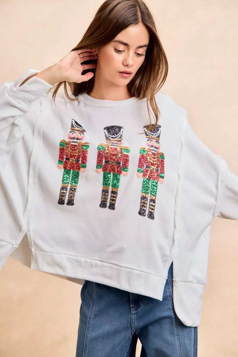 BiBi Christmas Sequin Nutcrackers Embroidery Sweatshirt - Trendsi - Flyclothing LLC