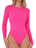 Round Neck Long Sleeve Bodysuit - Trendsi - Flyclothing LLC