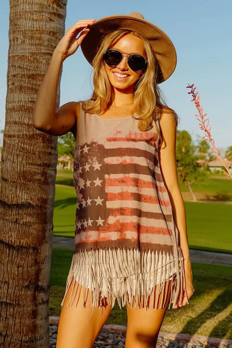 BiBi American Flag Print Knit Sleeveless Top - Trendsi - Flyclothing LLC