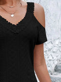 Eyelet V-Neck Cold Shoulder Mini Dress - Trendsi - Flyclothing LLC