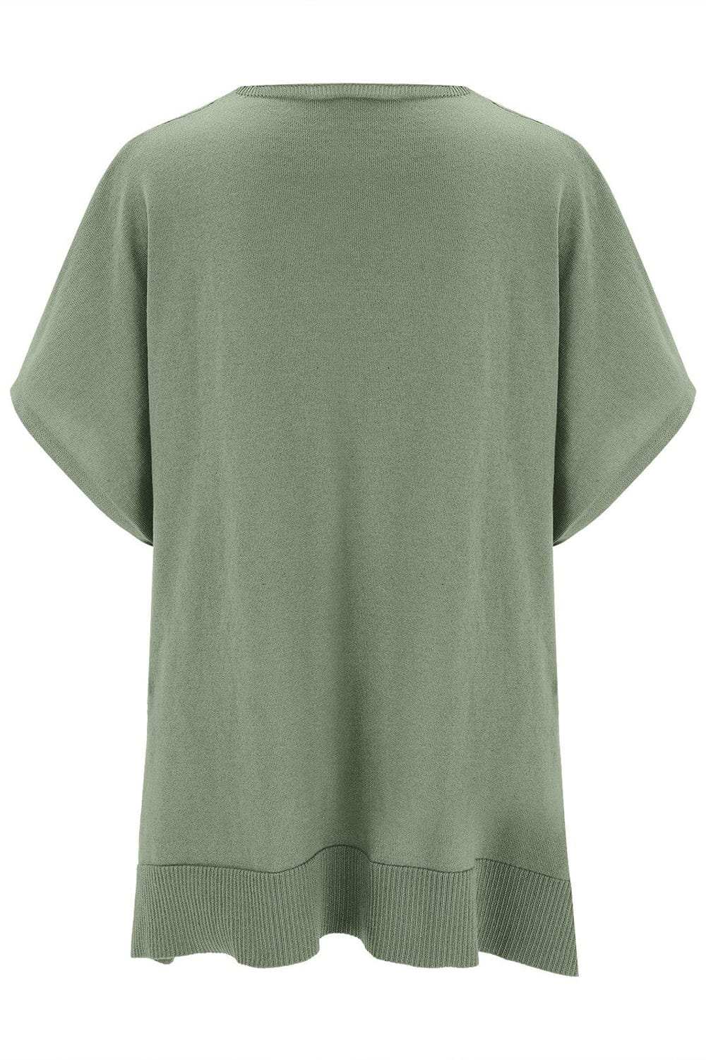 Slit V-Neck Half Sleeve Knit Top - Trendsi - Flyclothing LLC
