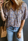 Printed Tie Neck Half Sleeve Blouse - Trendsi - Flyclothing LLC