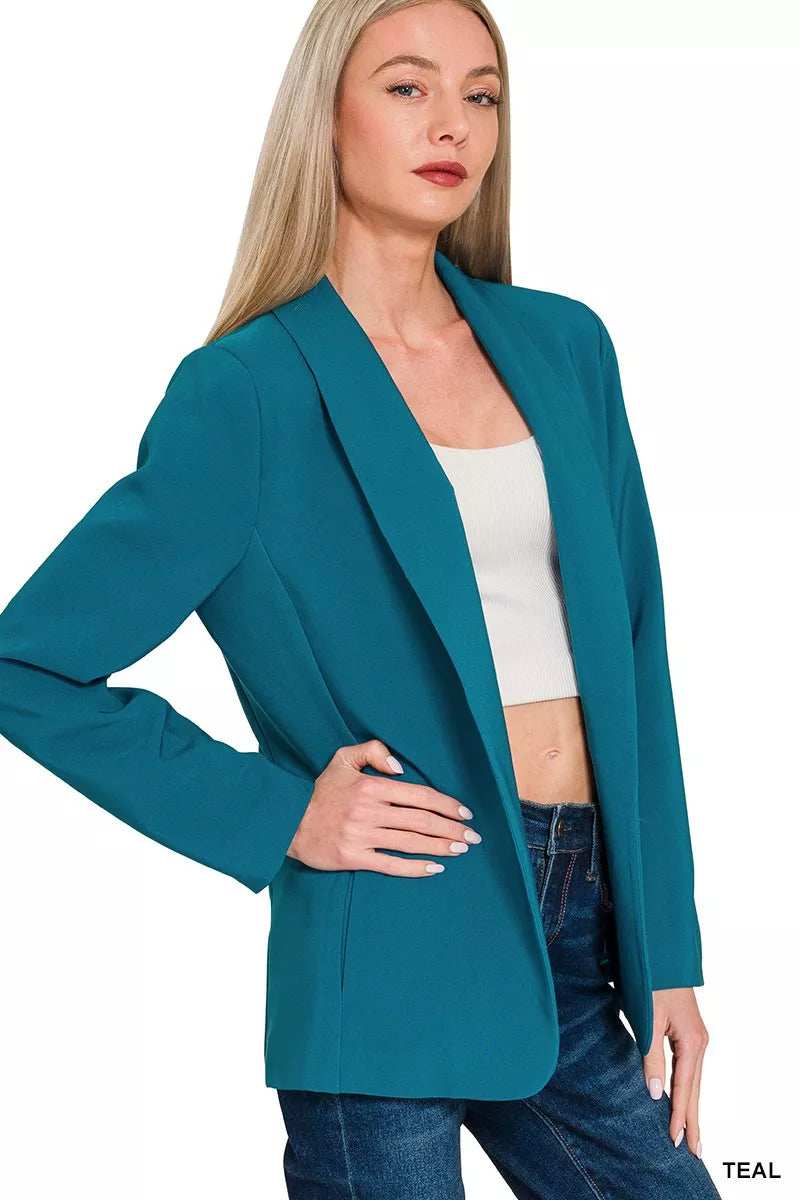 Zenana Woven Long Sleeve Blazer With Lining - Trendsi - Flyclothing LLC