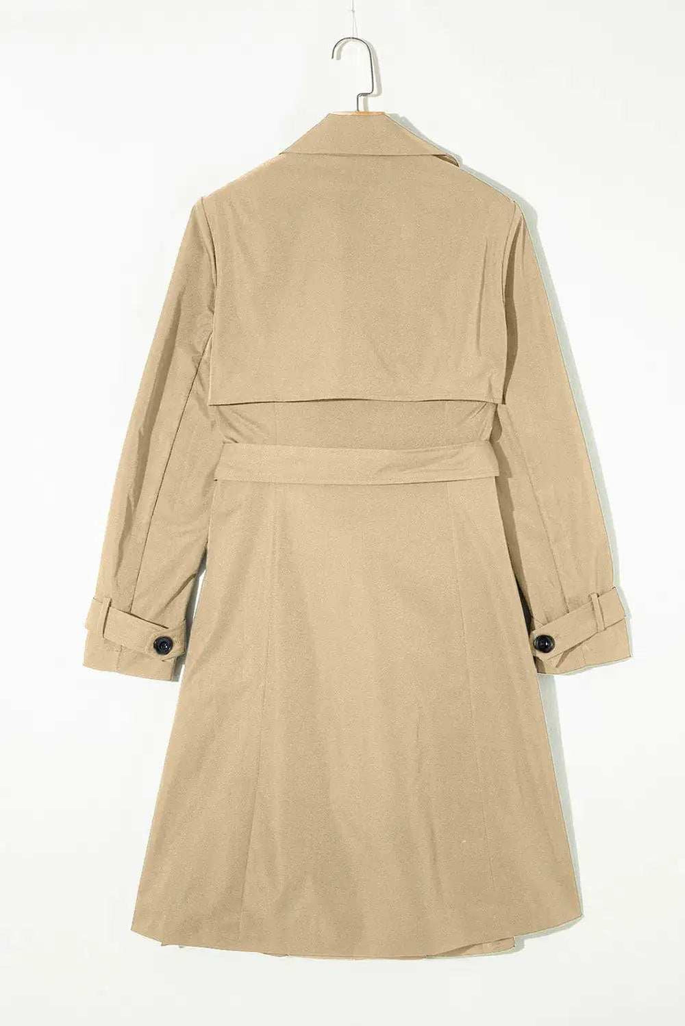 Collared Neck Tie Waist Buttoned Long Sleeve Trench Coat - Trendsi - Flyclothing LLC