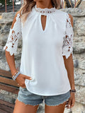 Lace Mock Neck Cold Shoulder Blouse - Trendsi - Flyclothing LLC