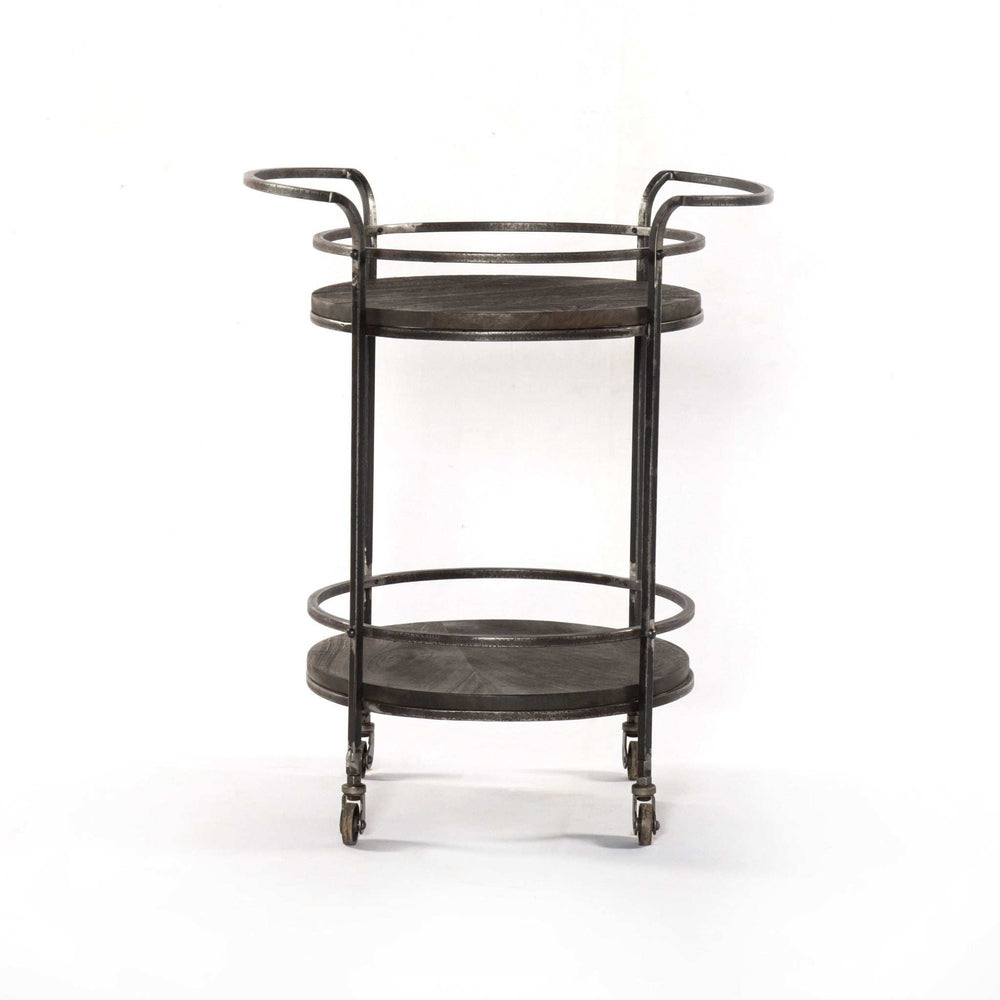 Dark Gray Iron And Solid Wood Round Rolling Bar Cart - Homeroots - Flyclothing LLC
