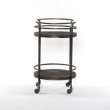 Dark Gray Iron And Solid Wood Round Rolling Bar Cart - Homeroots - Flyclothing LLC
