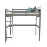 Gray Solid Wood Full Double Size Loft Bed with Desk and Storage - Homeroots - Flyclothing LLC