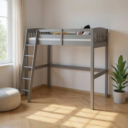 Gray Solid Wood Twin Size Loft Bed with Desk and Storage - Homeroots - Flyclothing LLC
