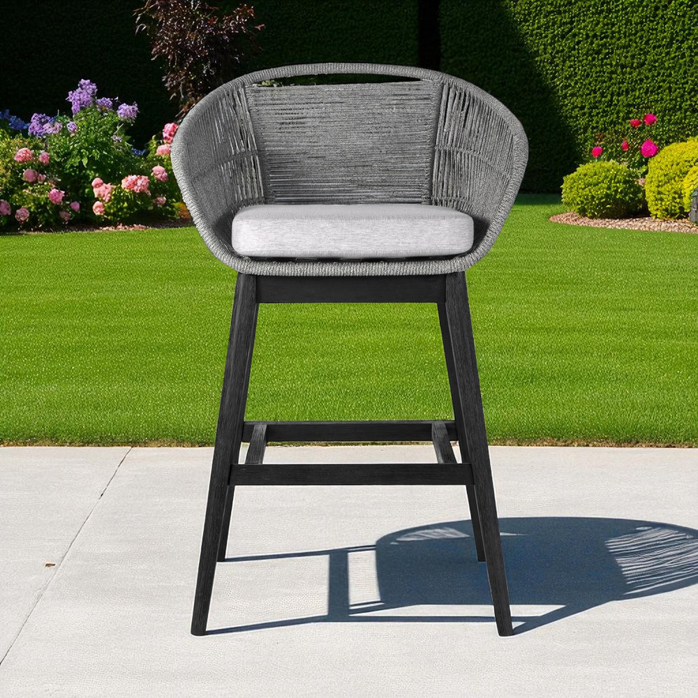 43" Light Gray Solid Wood Low back Outdoor Bar Height chair with Footrest