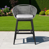 43" Light Gray Solid Wood Low back Outdoor Bar Height chair with Footrest